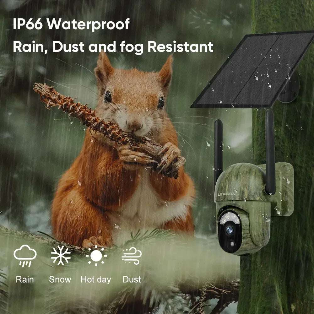 Solar-Powered 4G WiFi Outdoor Security Camera with 360° Pan, Tilt, & Zoom | IP66 Waterproof | Color Night Vision | Two-Way Audio