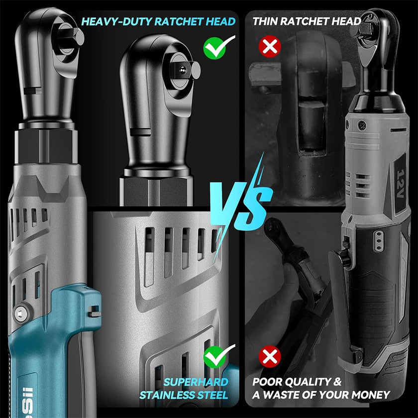 21V Cordless Ratchet Wrench – 90Nm Torque, 2x 2000mAh Batteries, LED Light (Car Repair & DIY Tool Kit) - TheWellBeing4All