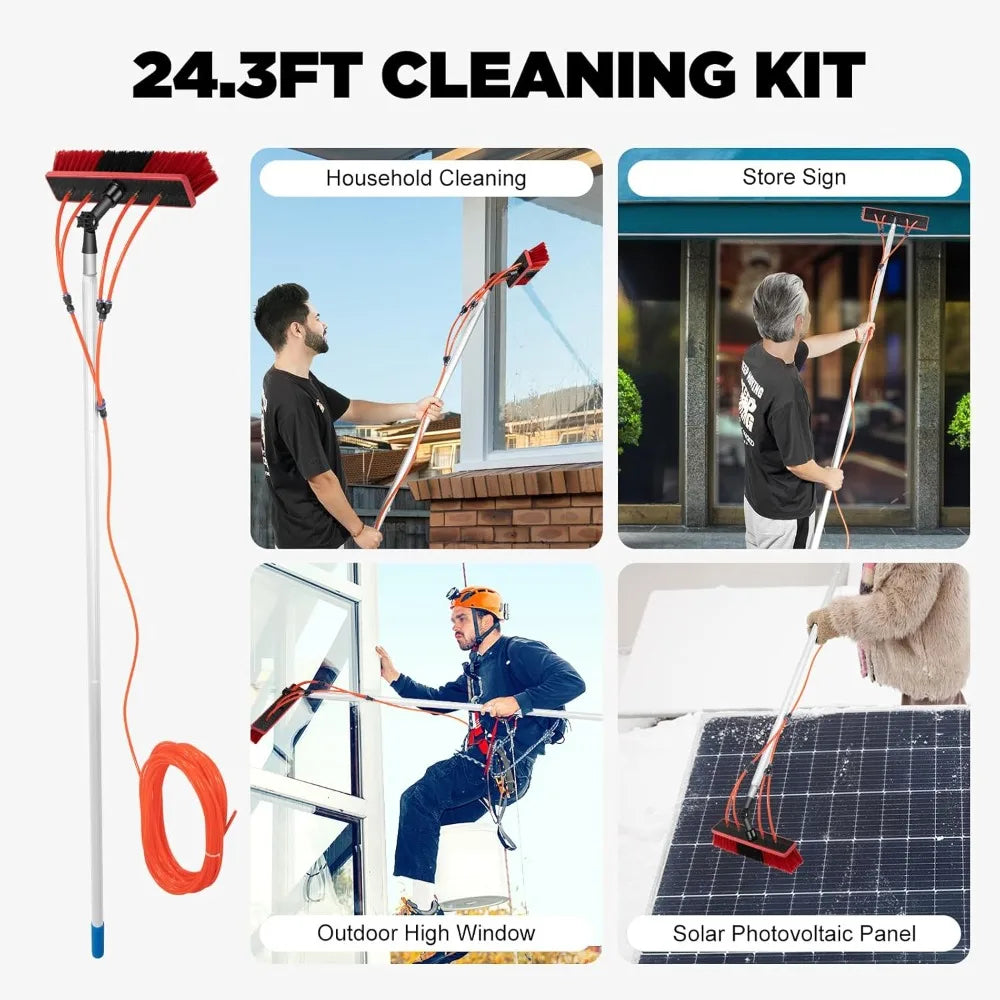 26ft Solar Panel Cleaning Kit – Telescopic Aluminum Pole with 65ft Hose, 180° Adjustable Brush Head for Windows & PV Panels (Lightweight, Universal Fit) - TheWellBeing4All