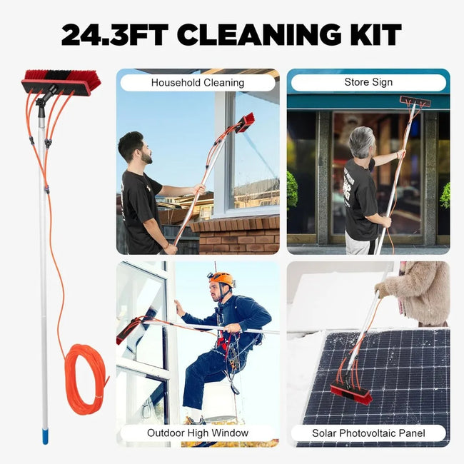 26ft Solar Panel Cleaning Kit – Telescopic Aluminum Pole with 65ft Hose, 180° Adjustable Brush Head for Windows & PV Panels (Lightweight, Universal Fit) - TheWellBeing4All