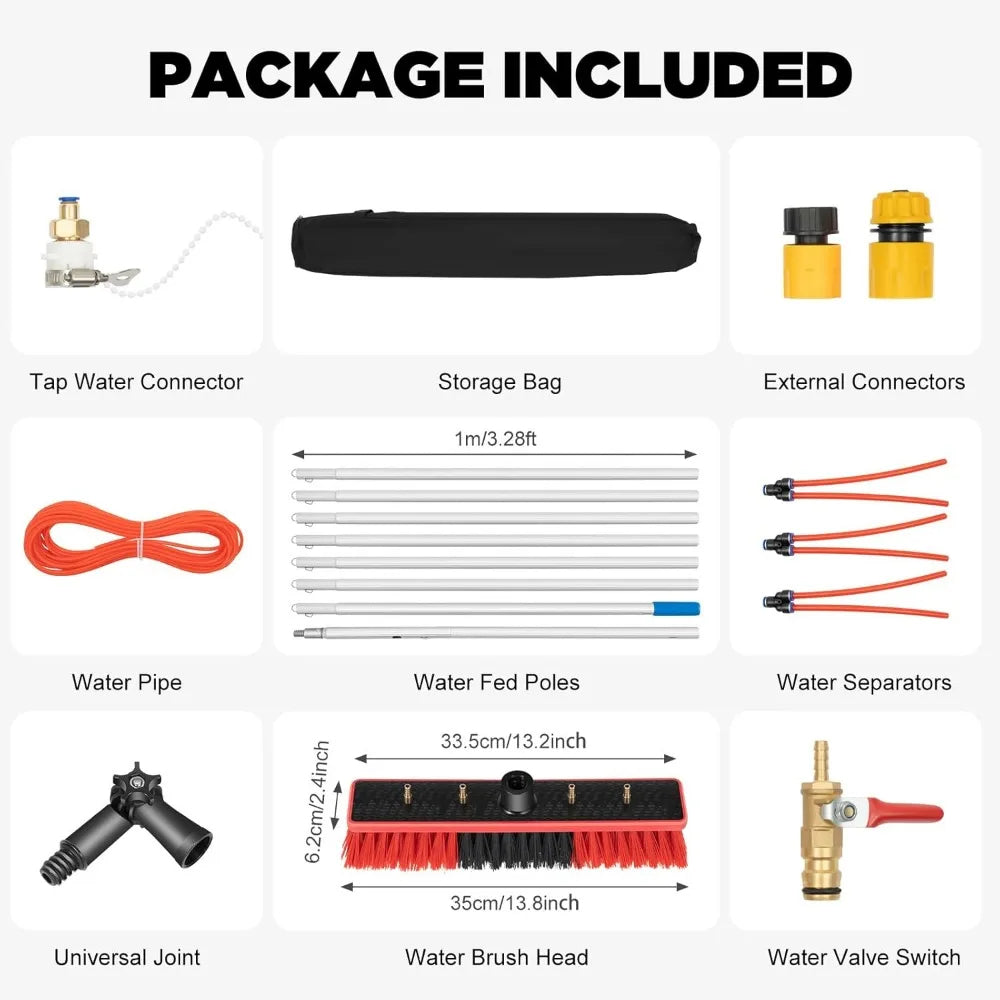 26ft Solar Panel Cleaning Kit – Telescopic Aluminum Pole with 65ft Hose, 180° Adjustable Brush Head for Windows & PV Panels (Lightweight, Universal Fit) - TheWellBeing4All