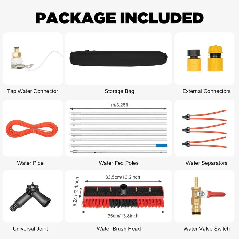 26ft Solar Panel Cleaning Kit – Telescopic Aluminum Pole with 65ft Hose, 180° Adjustable Brush Head for Windows & PV Panels (Lightweight, Universal Fit) - TheWellBeing4All