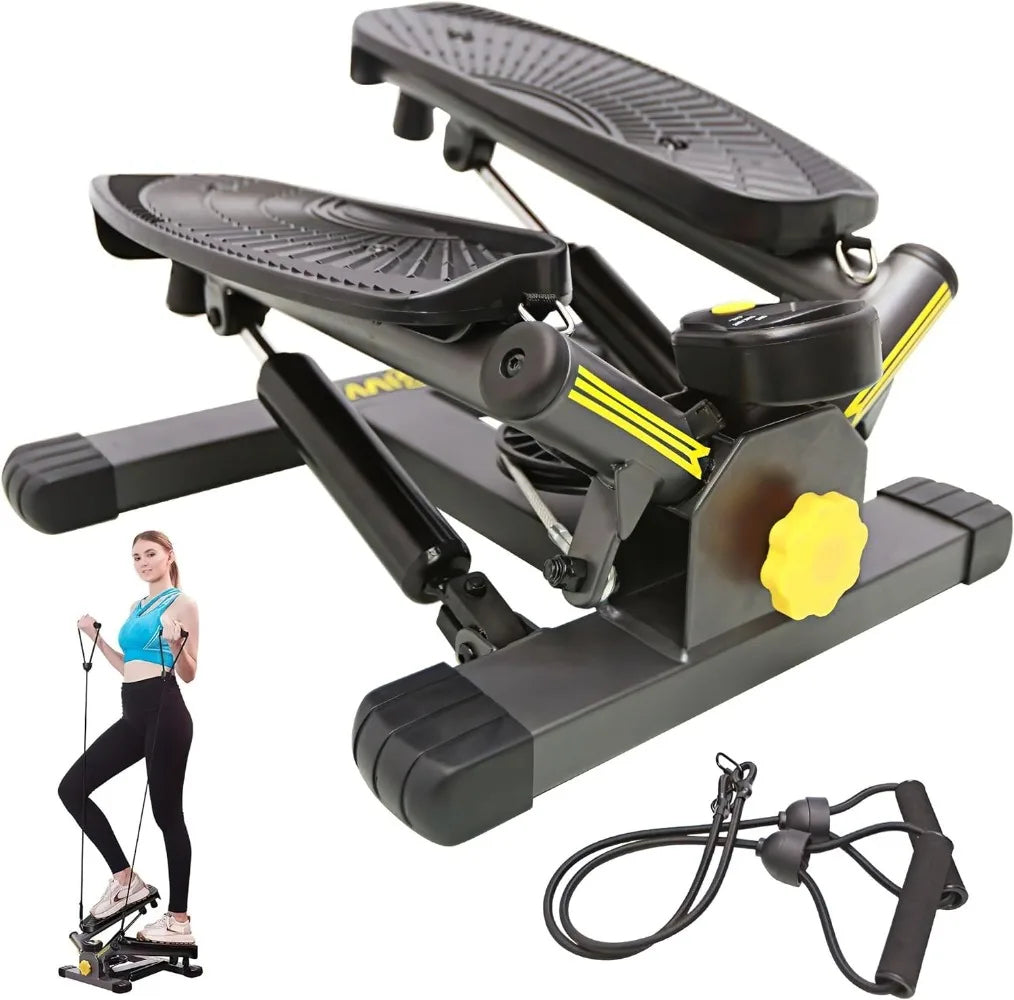 300LBS Capacity Adjustable Mini Stepper – Full-Body Workout Machine with Twist Motion, Quiet Hydraulic System & Resistance Bands (LCD Tracker) - TheWellBeing4All
