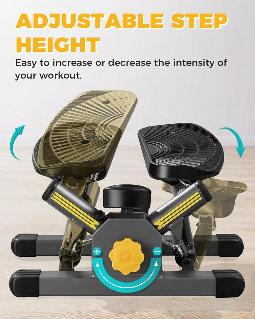 300LBS Capacity Adjustable Mini Stepper – Full-Body Workout Machine with Twist Motion, Quiet Hydraulic System & Resistance Bands (LCD Tracker) - TheWellBeing4All