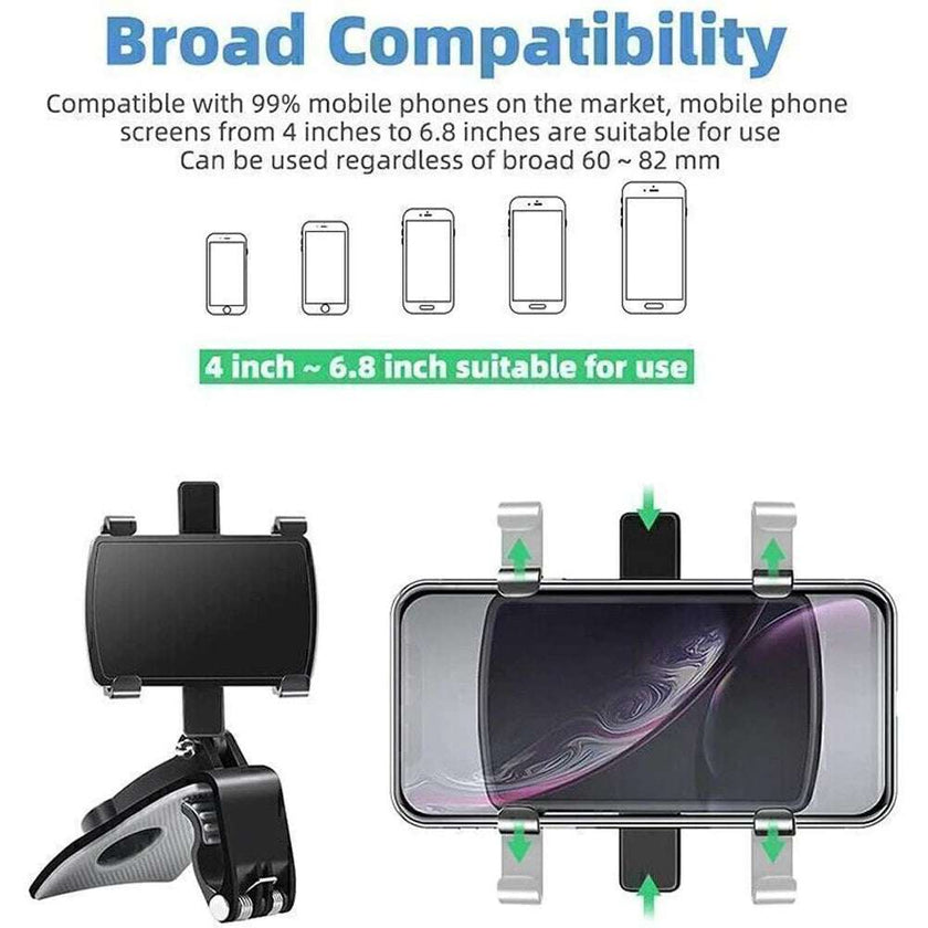 360° Rotating Multi-function Car Phone Holder with Adjustable Spring Clip