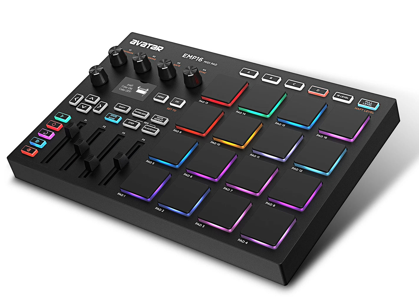 Avatar EMP16 wireless MIDI pad controller with RGB pads and DAW integration