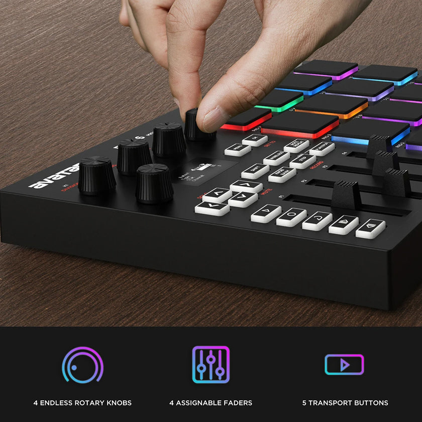 Avatar EMP16 wireless MIDI pad controller with RGB pads and DAW integration