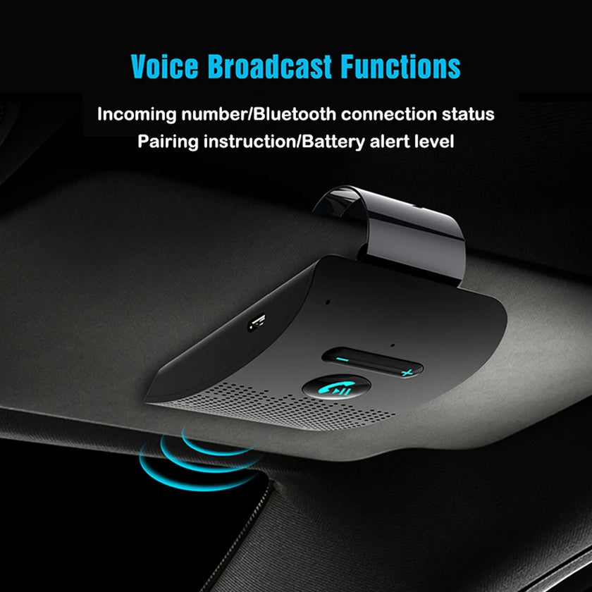 Bluetooth 5.0 Hands-Free Car Kit – 2W HIFI Speaker, Noise Cancelling, Sun Visor Clip & Dual Phone Pairing | Wireless MP3 Player for Cars - TheWellBeing4All
