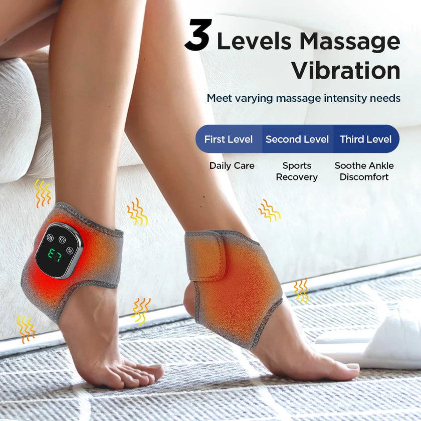 Adjustable Ankle Wrap with 5 Heat Levels & Vibration Modes – Grey Design