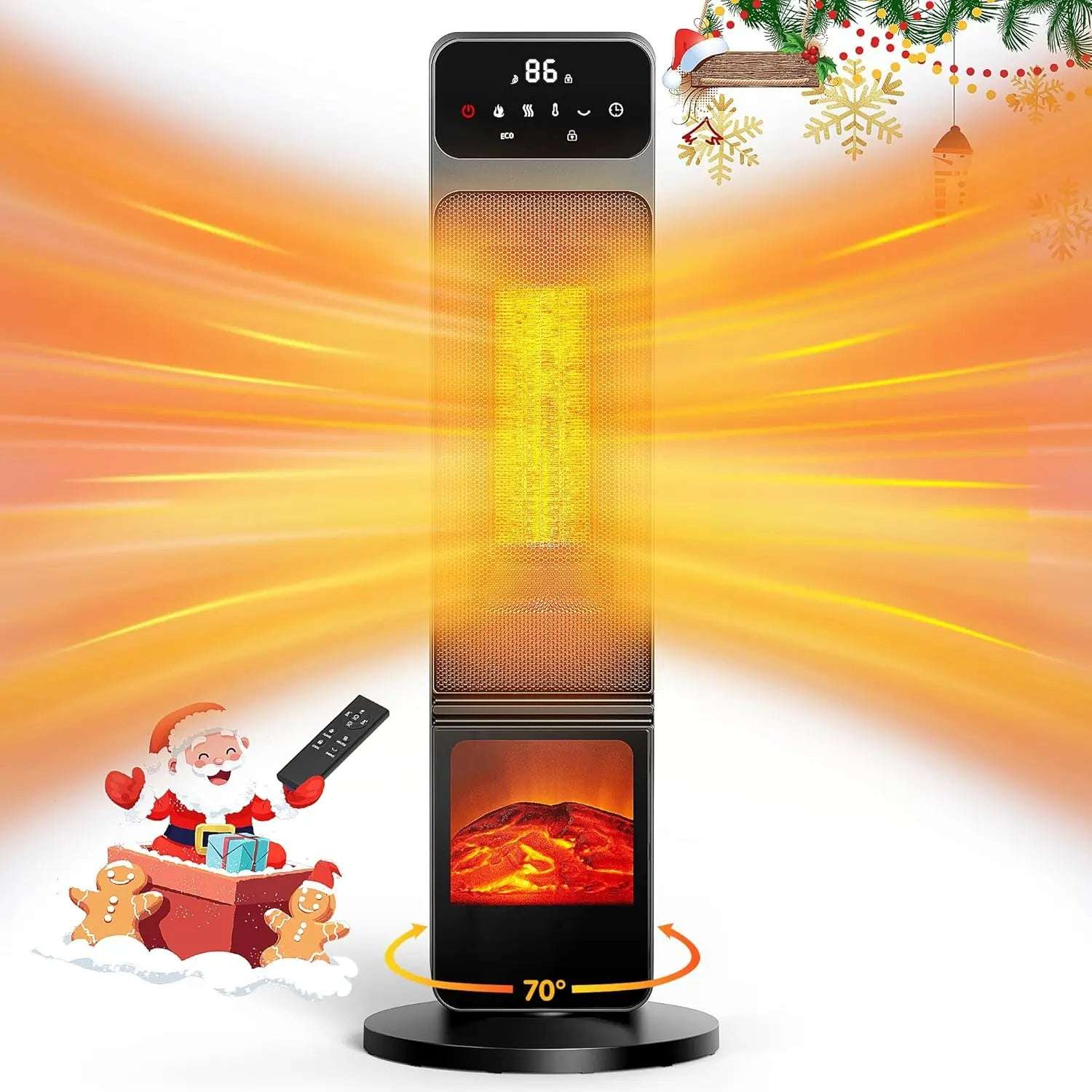DUTRIEUX 1500W Electric Fireplace Heater – Portable with Child Lock, ECO Mode, PTC Ceramic, 3D Flame, 12H Timer, Remote Control, 70° Oscillation