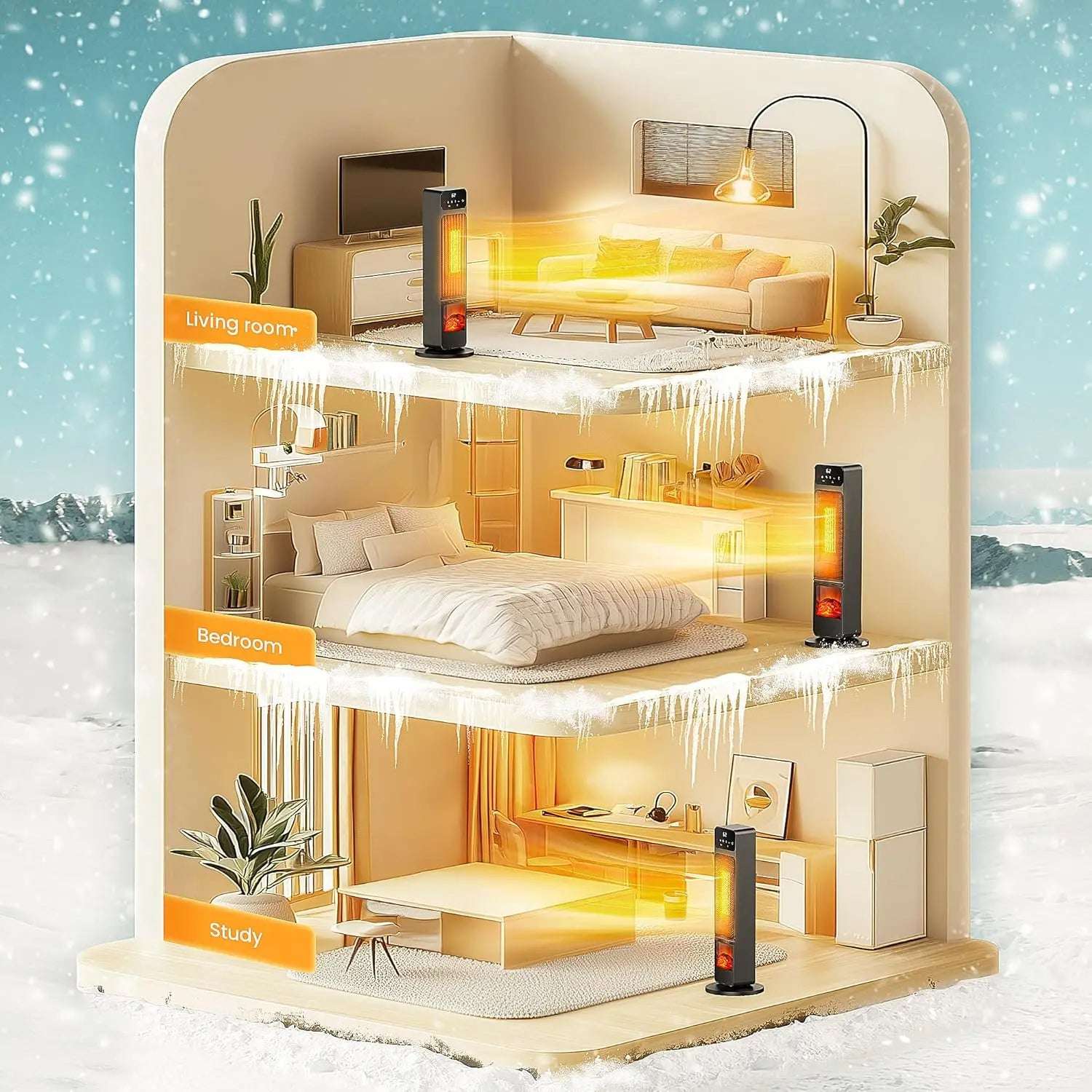 DUTRIEUX 1500W Electric Fireplace Heater – Portable with Child Lock, ECO Mode, PTC Ceramic, 3D Flame, 12H Timer, Remote Control, 70° Oscillation