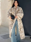 Elegant Leopard Print Faux Mink Fur Coat - Women's Long Oversized Winter Jacket