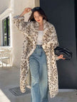 Elegant Leopard Print Faux Mink Fur Coat - Women's Long Oversized Winter Jacket