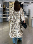 Elegant Leopard Print Faux Mink Fur Coat - Women's Long Oversized Winter Jacket