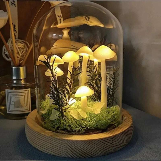 EnchantedGlow DIY Mushroom Night Light – Handmade Wood & Glass Craft Kit, Battery-Powered Table Lamp