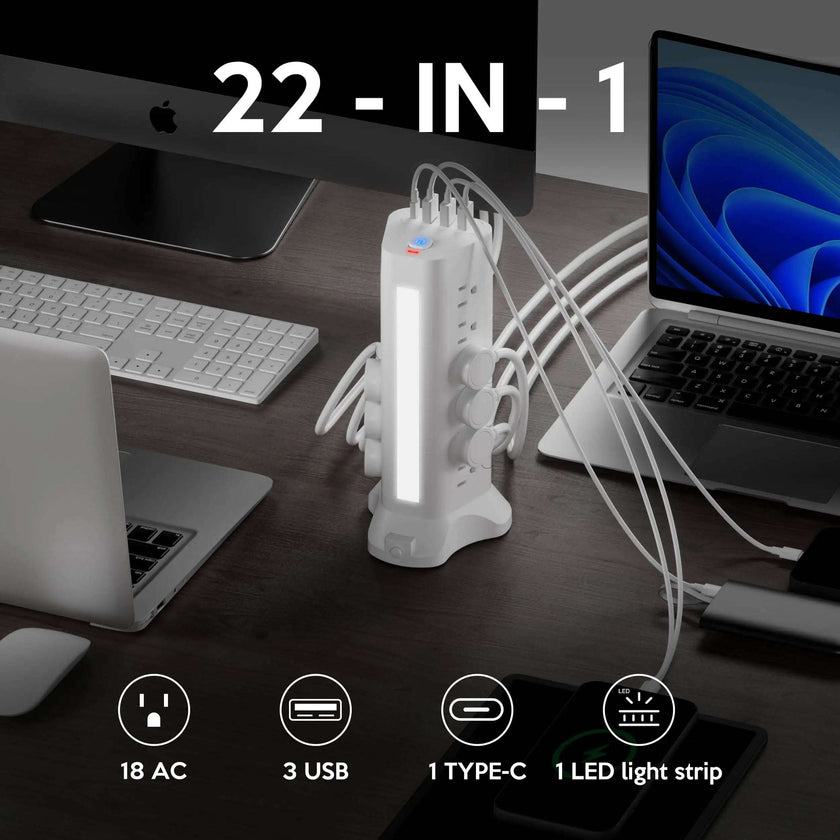 Extension Cord with 18 Outlets & 4 USB Ports - Surge Protector Power Strip Tower