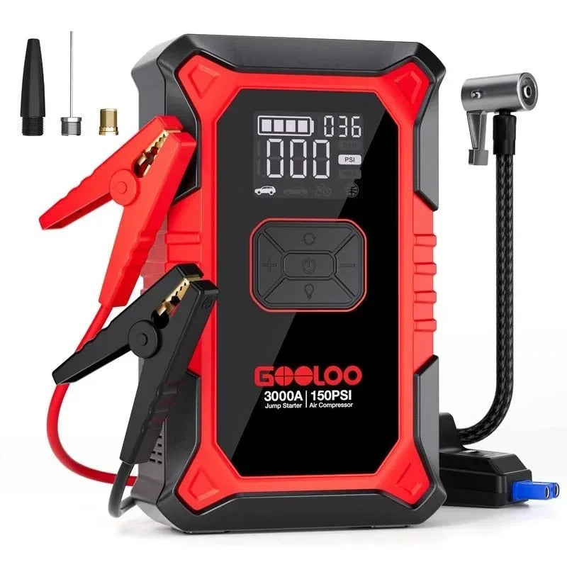 GOOLOO A3 3000A Portable Car Jump Starter & Air Compressor with 5-in-1 Functionality - TheWellBeing4All