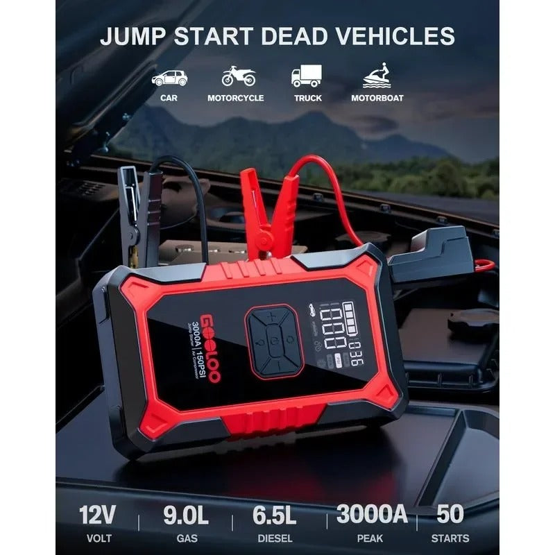 GOOLOO A3 3000A Portable Car Jump Starter & Air Compressor with 5-in-1 Functionality - TheWellBeing4All