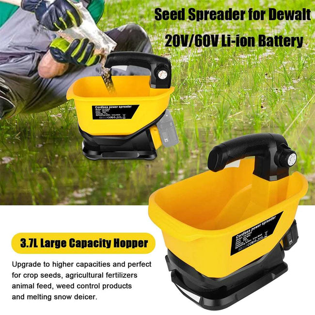 Handheld Seed Spreader for Dewalt 20V/60V Li-ion Battery – 3.7L Capacity for Grass Seed, Fertilizer, Salt