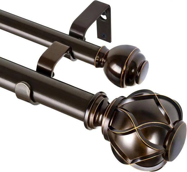 Heavy-Duty Telescoping Double Curtain Rod 66-120 Inch – Netted Texture Finials, 30lb Capacity, 6 Colors for Large Windows (54-115”) - TheWellBeing4All