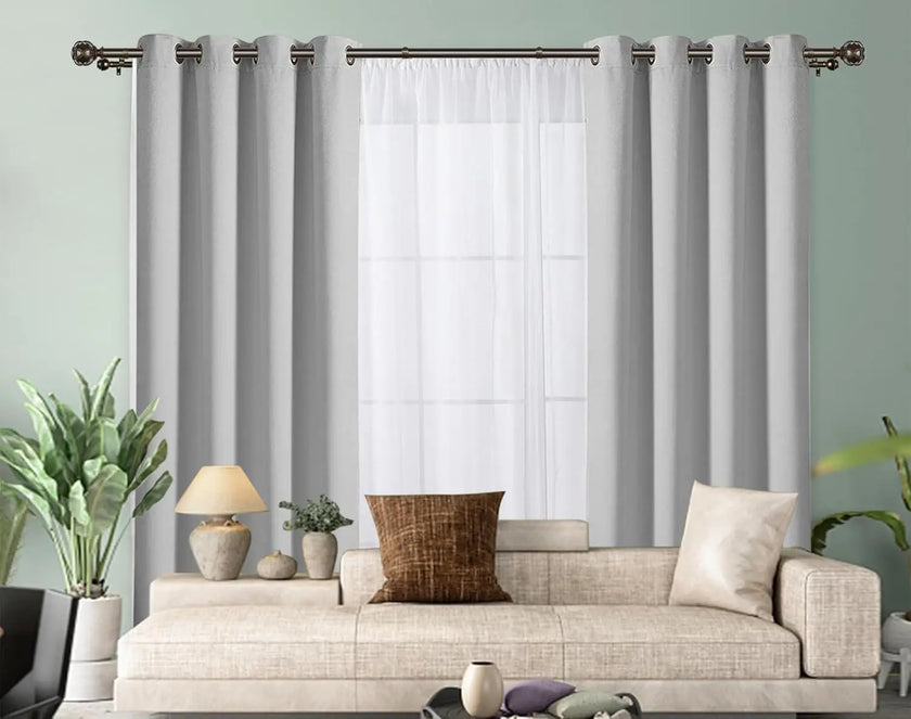 Heavy-Duty Telescoping Double Curtain Rod 66-120 Inch – Netted Texture Finials, 30lb Capacity, 6 Colors for Large Windows (54-115”) - TheWellBeing4All