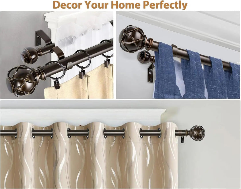 Heavy-Duty Telescoping Double Curtain Rod 66-120 Inch – Netted Texture Finials, 30lb Capacity, 6 Colors for Large Windows (54-115”) - TheWellBeing4All