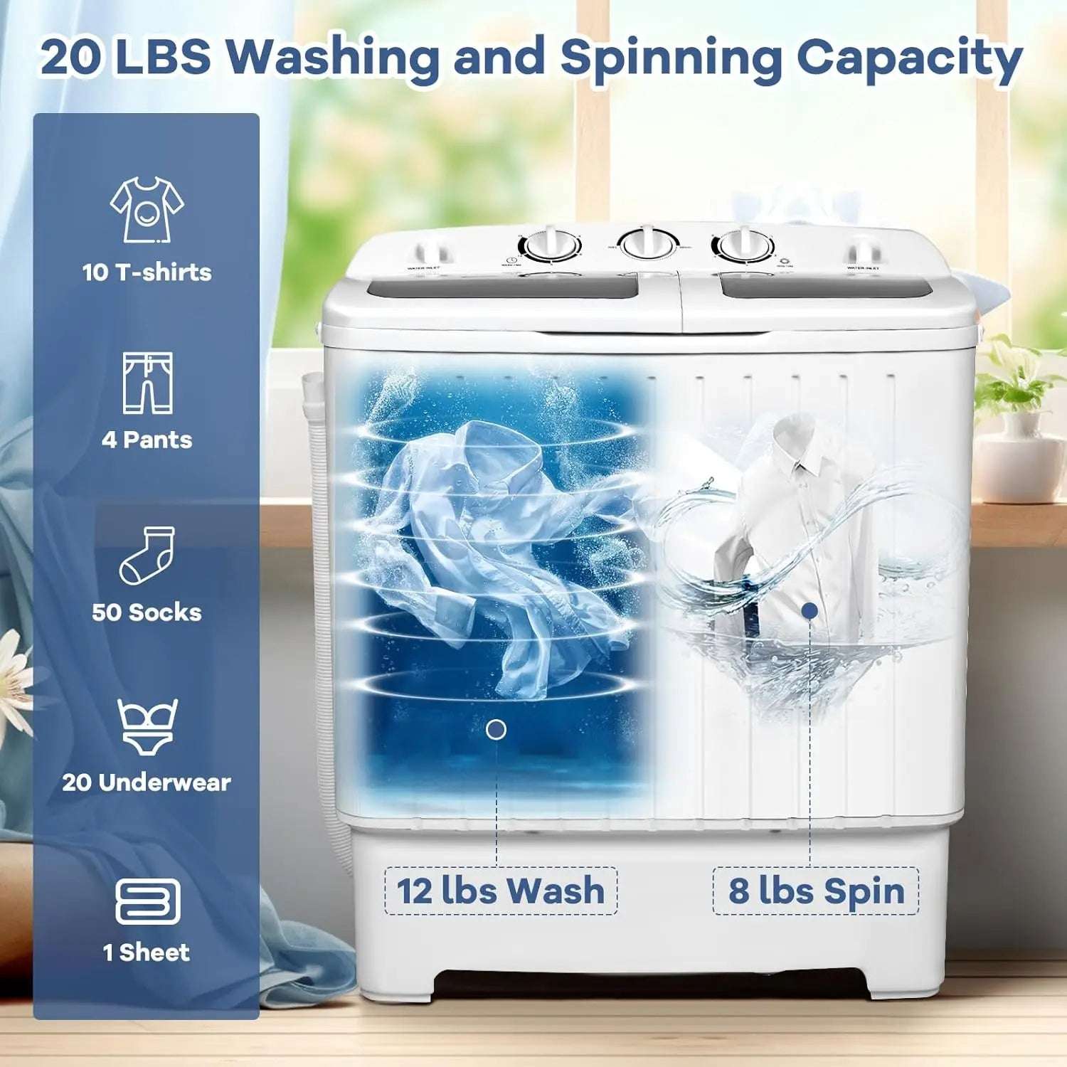 Mini Twin Tub Washing Machine – 20lbs Portable Washer & Dryer