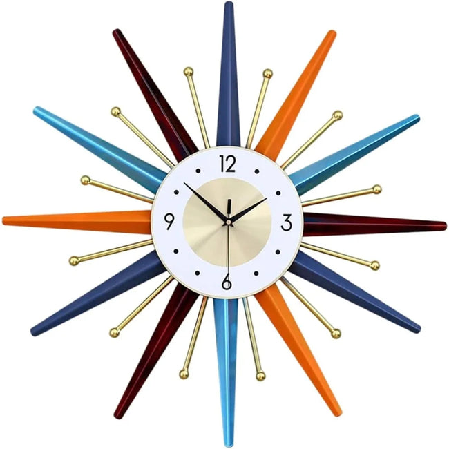 Modern Wall Clock | Starburst Mid-Century Modern Decor | Non-Ticking Battery Operated Colorful Clock - TheWellBeing4All