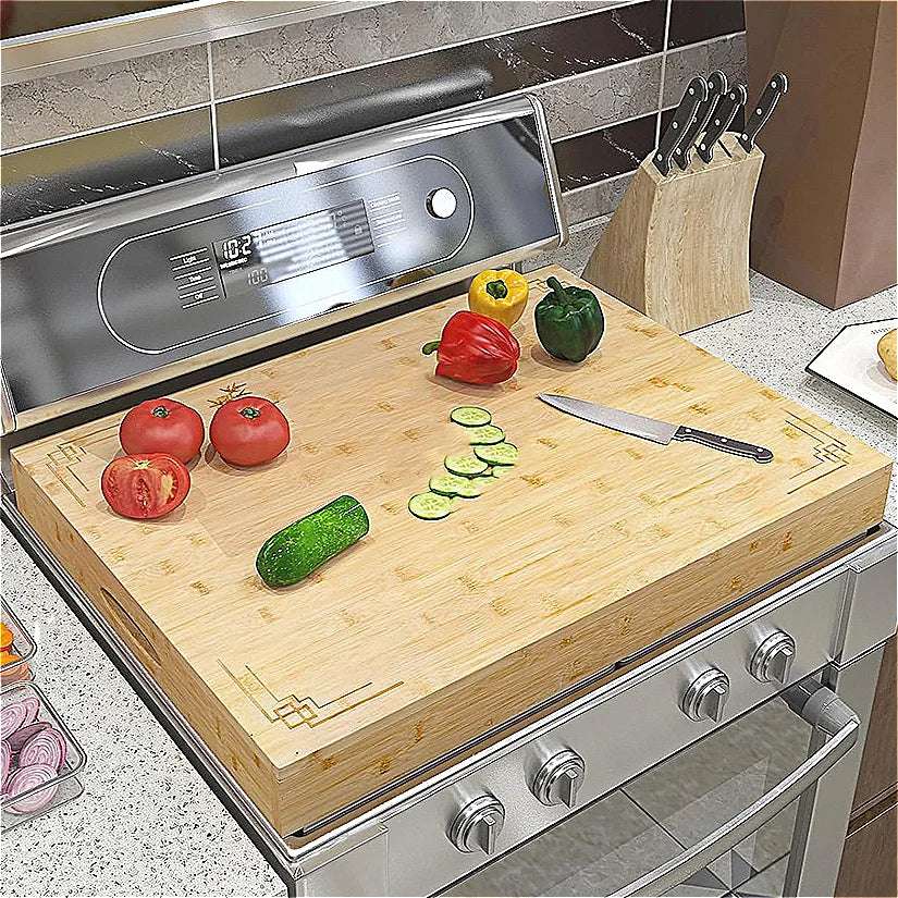 Multipurpose Bamboo Stove Top Cover & Cutting Board – Sink Cover, Noodle Board, Serving Tray