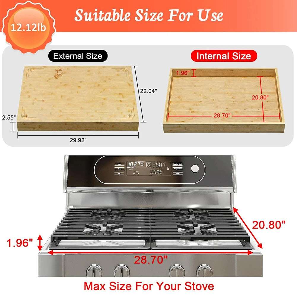 Multipurpose Bamboo Stove Top Cover & Cutting Board – Sink Cover, Noodle Board, Serving Tray