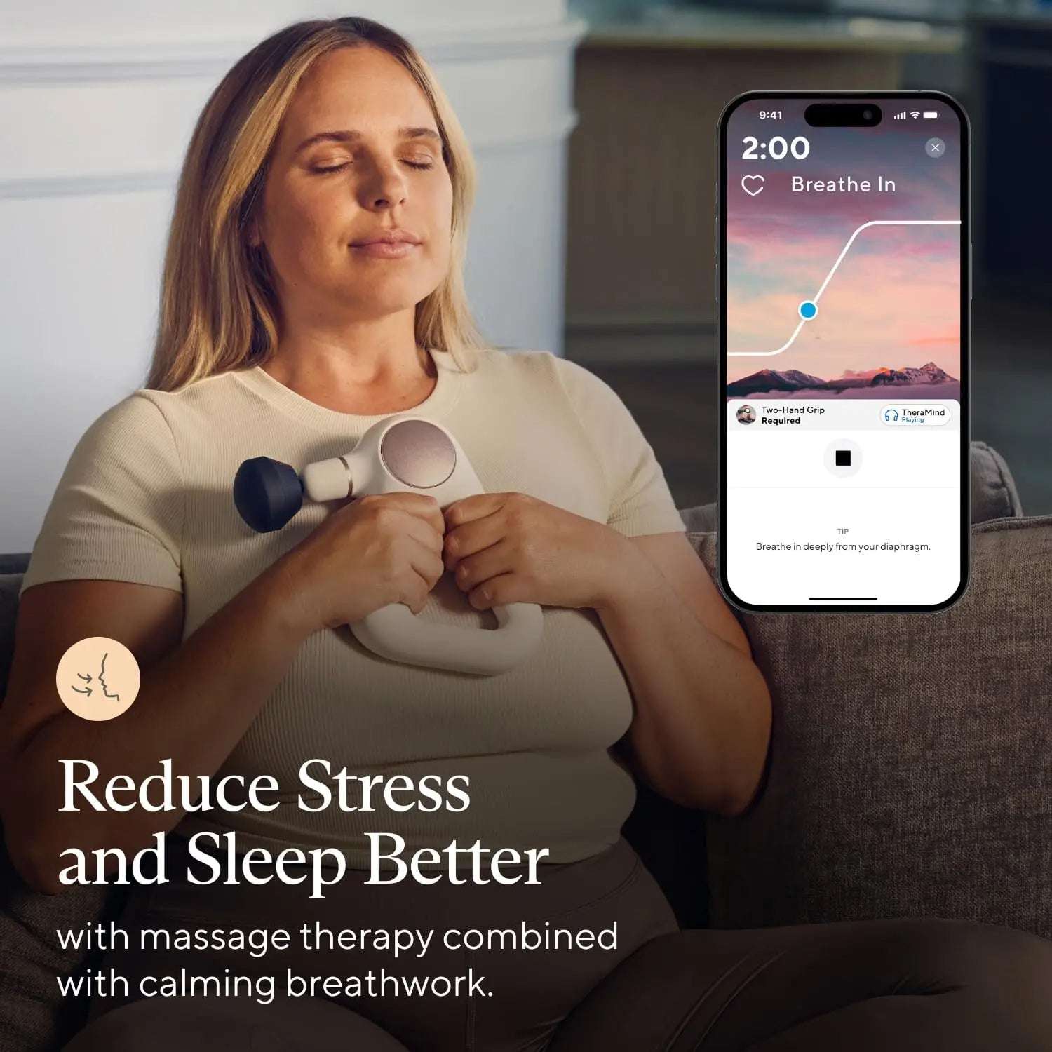 Percussion Massage Gun - Deep Tissue Personal Massager with Preloaded Breathwork Routines for Stress and Pain Relief