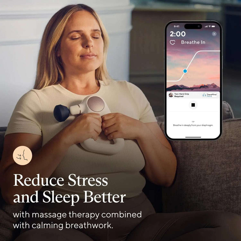 Percussion Massage Gun - Deep Tissue Personal Massager with Preloaded Breathwork Routines for Stress and Pain Relief