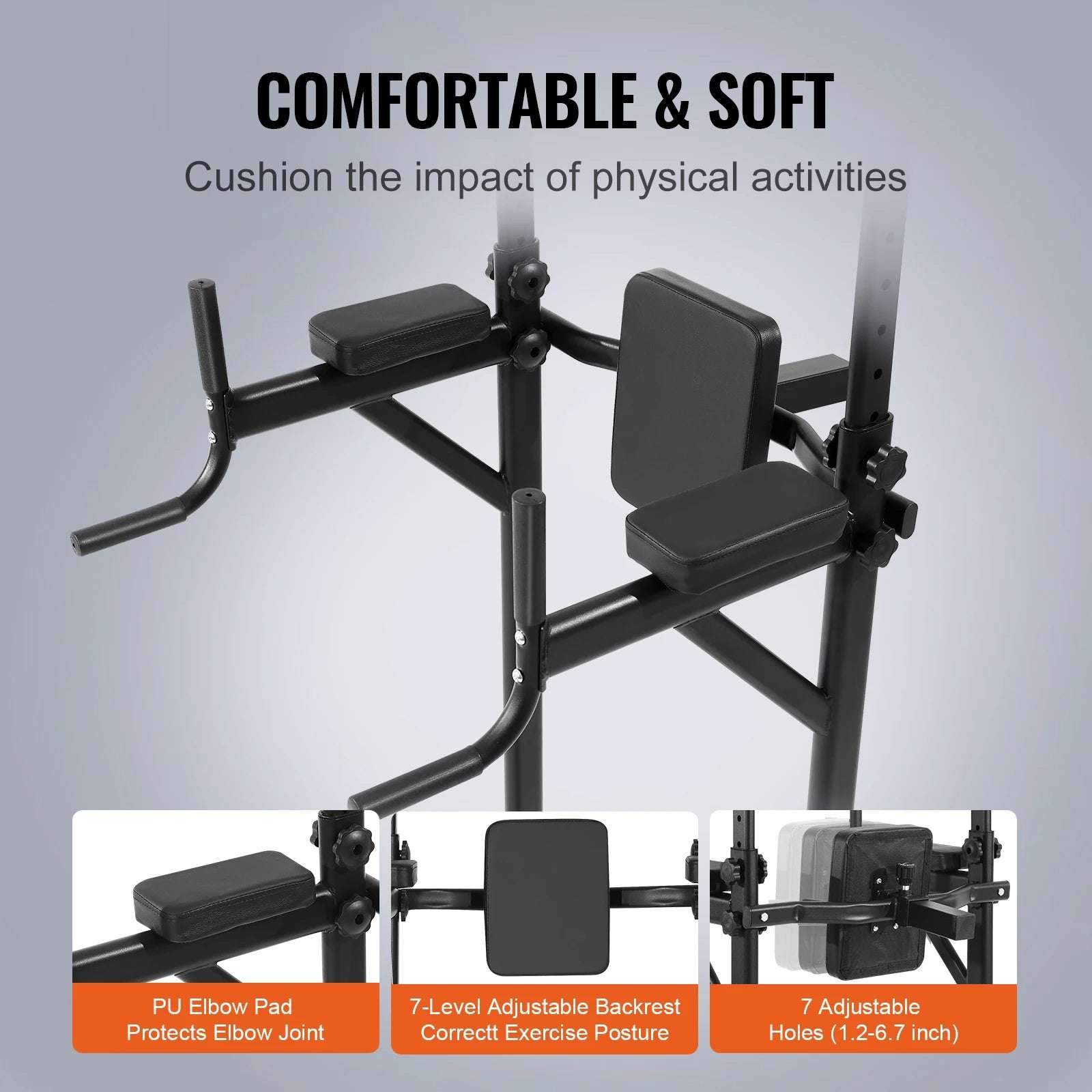 Power Tower Dip Station | 10-Level Height Adjustable Pull Up Bar Stand | Multi-Function Home Gym Strength Training Equipment