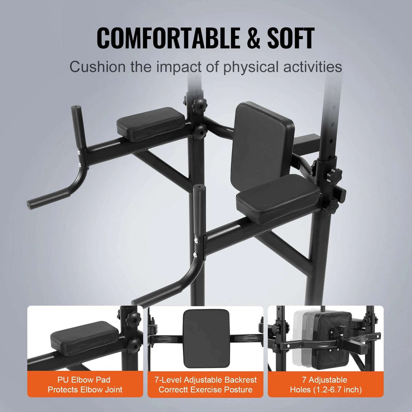 Power Tower Dip Station | 10-Level Height Adjustable Pull Up Bar Stand | Multi-Function Home Gym Strength Training Equipment
