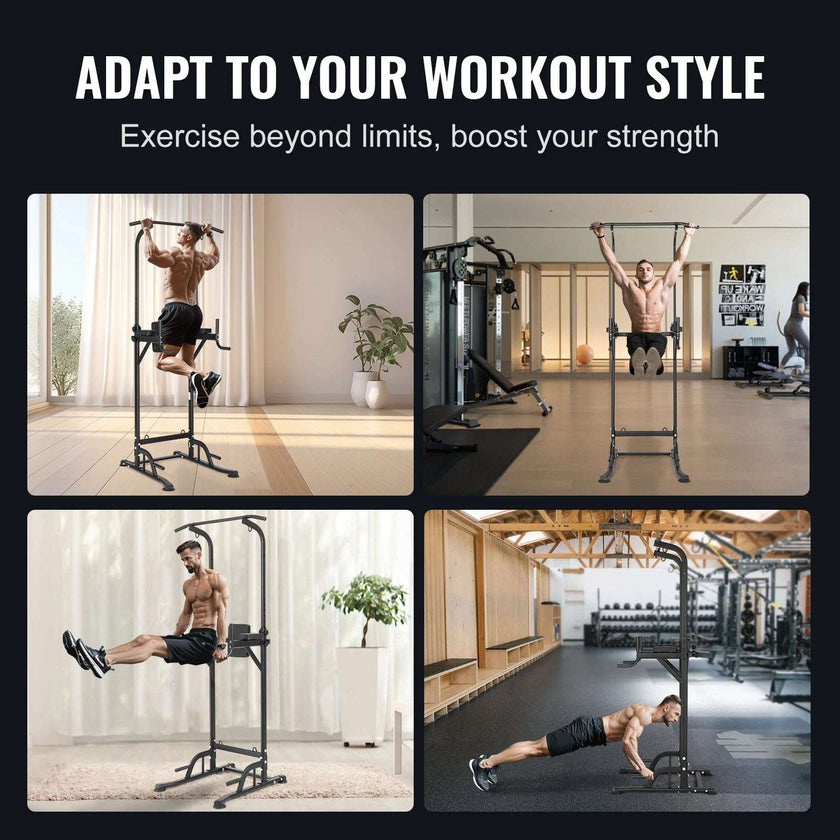 Power Tower Dip Station | 10-Level Height Adjustable Pull Up Bar Stand | Multi-Function Home Gym Strength Training Equipment