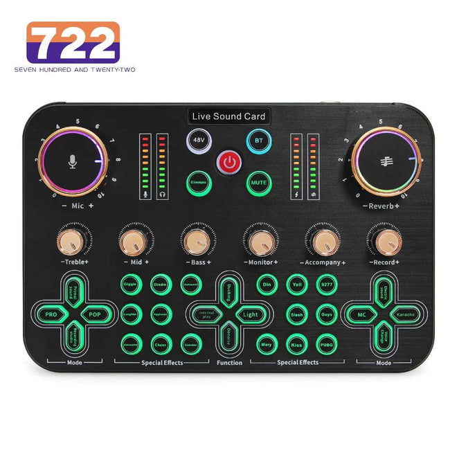 Professional Sound Card for Live Broadcast - 48V Smart Noise Reduction