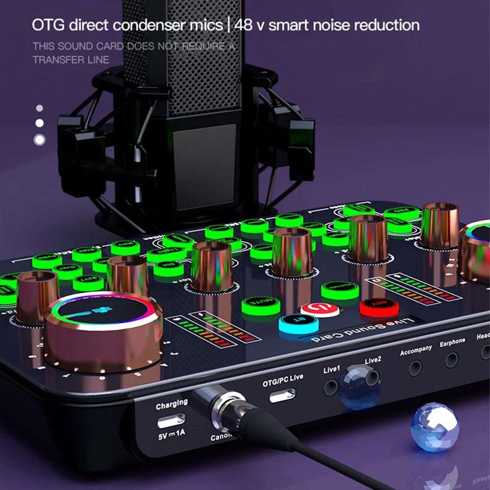 Professional Sound Card for Live Broadcast - 48V Smart Noise Reduction