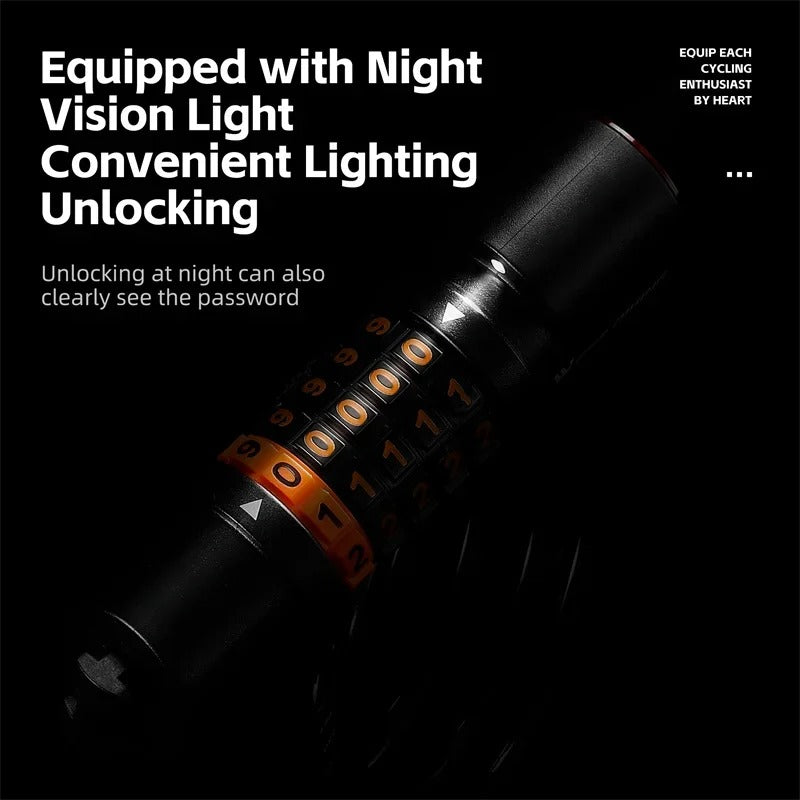Rechargeable Bicycle Cable Lock with Rear Lights | 4 & 5 Digits Anti-Theft Password, Waterproof, Portable Cycling Lock - TheWellBeing4All