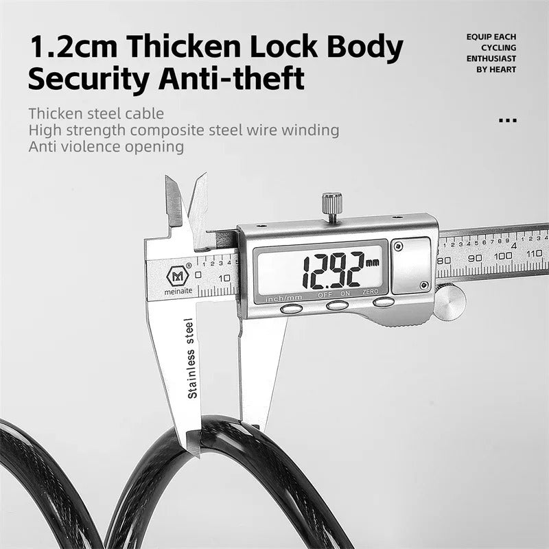 Rechargeable Bicycle Cable Lock with Rear Lights | 4 & 5 Digits Anti-Theft Password, Waterproof, Portable Cycling Lock - TheWellBeing4All