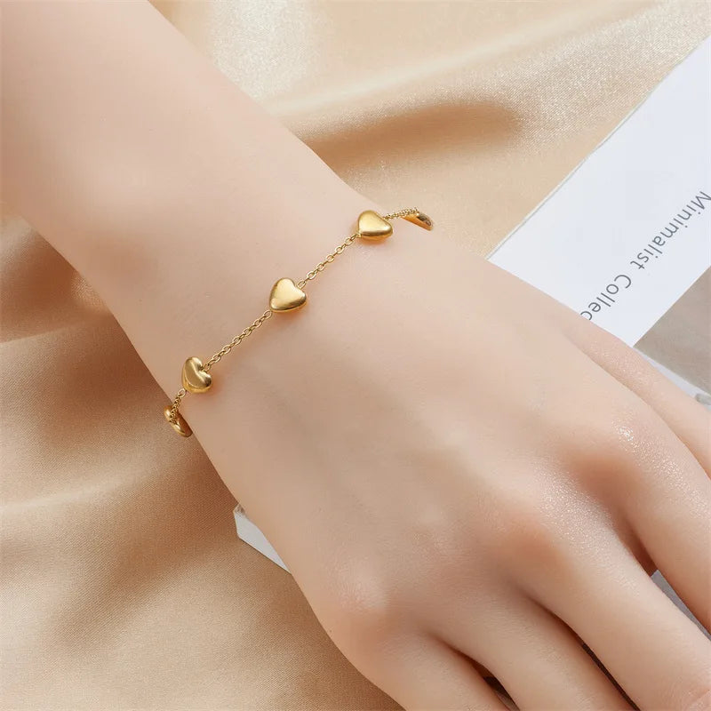 Gold Heart Love Bracelet – Stainless Steel Adjustable Bangle, Rust-Proof Jewelry for Women (Holiday Gift Ready) - TheWellBeing4All
