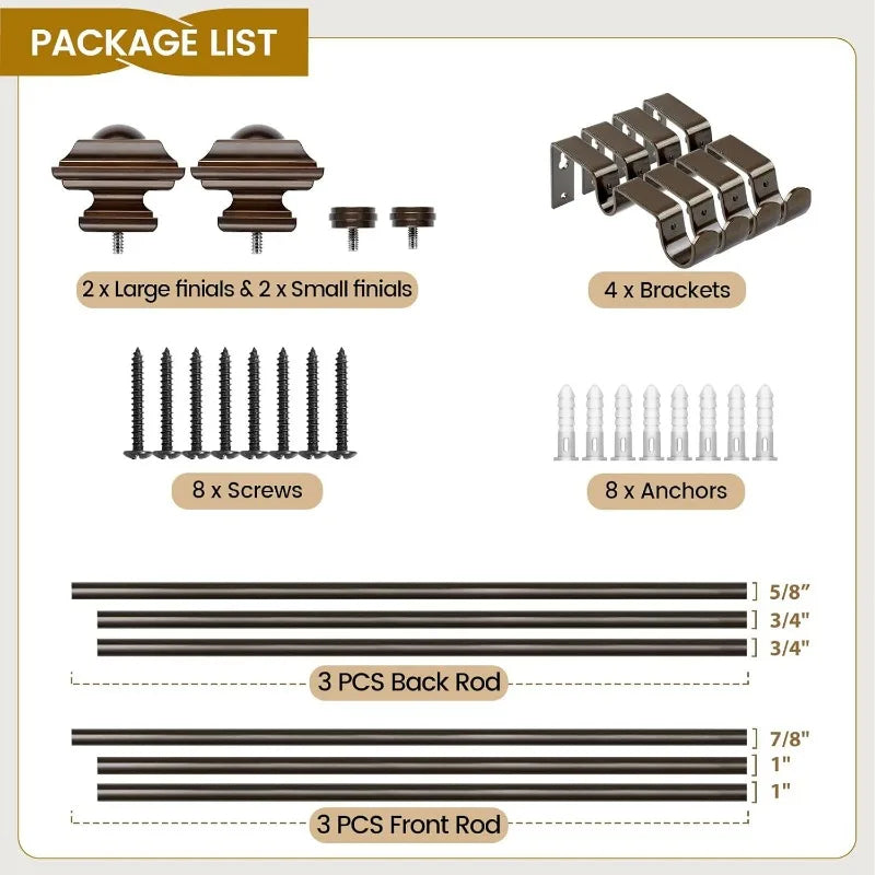 Telescoping Double Curtain Rod 72-144 Inch Heavy-Duty Metal – Adjustable Antique Bronze Rod for Windows 69-140”, 30lb Capacity, Includes Hardware (Vintage Finials) - TheWellBeing4All