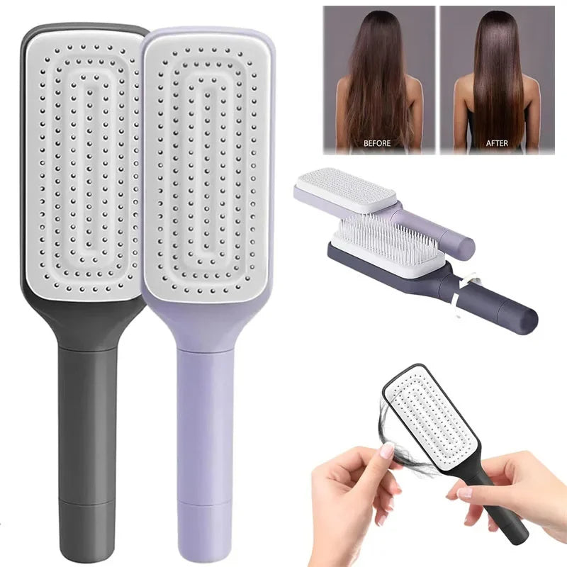 Rotatable Self-Cleaning Hair Brush – Anti-Static Scalp Massage Comb - TheWellBeing4All