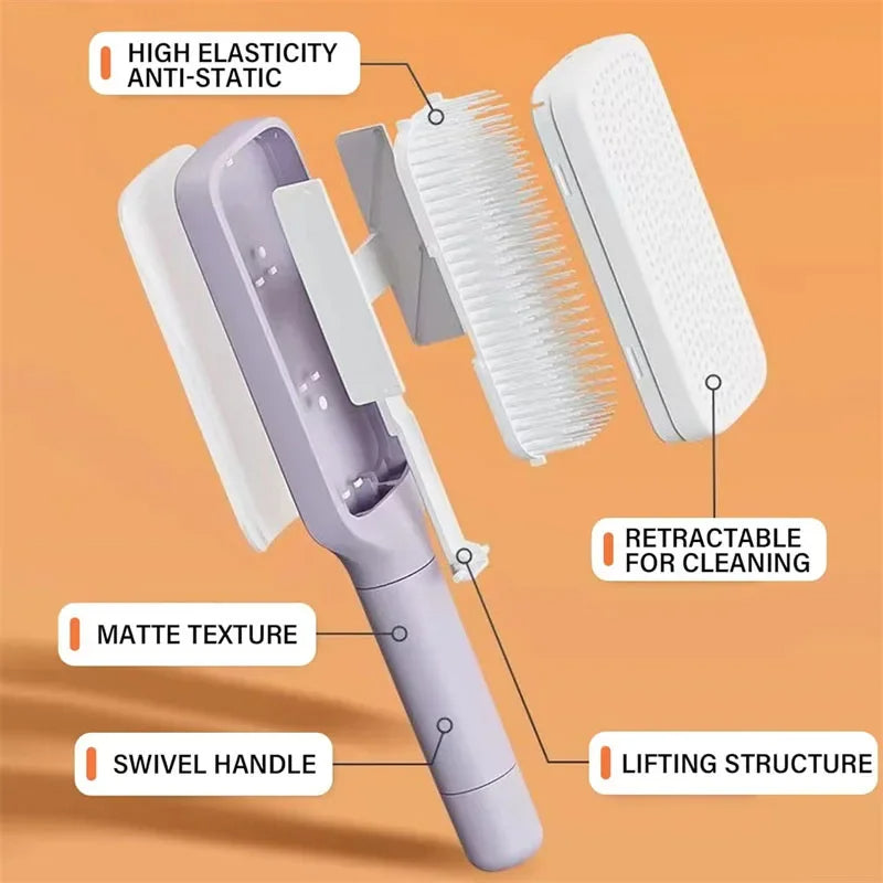 Rotatable Self-Cleaning Hair Brush – Anti-Static Scalp Massage Comb - TheWellBeing4All