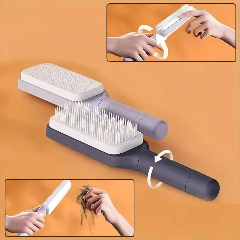 Rotatable Self-Cleaning Hair Brush – Anti-Static Scalp Massage Comb - TheWellBeing4All