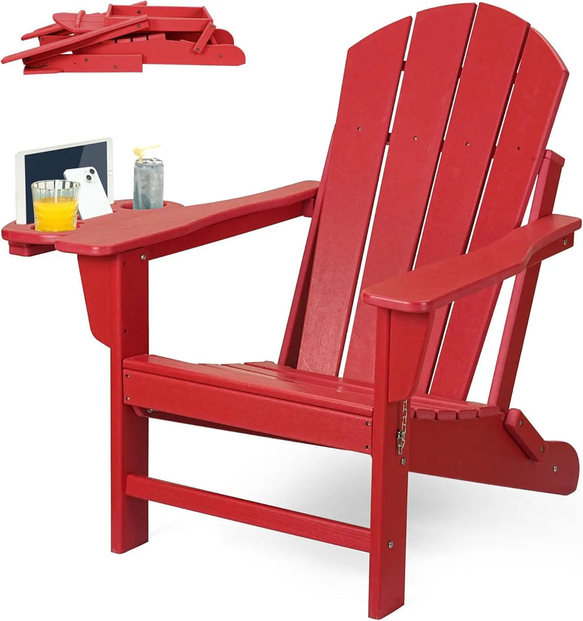 HDPE Folding Adirondack Chair – Weather-Resistant Outdoor Chair with 4-in-1 Cup Holder, 150lb Capacity & Easy 15-Min Assembly (Modern Minimalist Design) - TheWellBeing4All