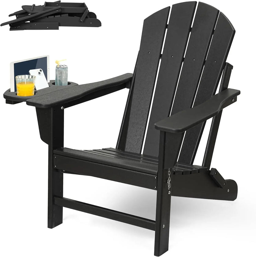 HDPE Folding Adirondack Chair – Weather-Resistant Outdoor Chair with 4-in-1 Cup Holder, 150lb Capacity & Easy 15-Min Assembly (Modern Minimalist Design) - TheWellBeing4All