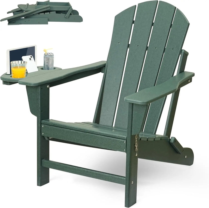 HDPE Folding Adirondack Chair – Weather-Resistant Outdoor Chair with 4-in-1 Cup Holder, 150lb Capacity & Easy 15-Min Assembly (Modern Minimalist Design) - TheWellBeing4All