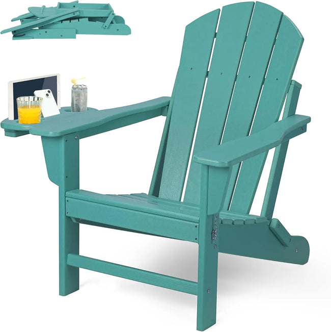 HDPE Folding Adirondack Chair – Weather-Resistant Outdoor Chair with 4-in-1 Cup Holder, 150lb Capacity & Easy 15-Min Assembly (Modern Minimalist Design) - TheWellBeing4All