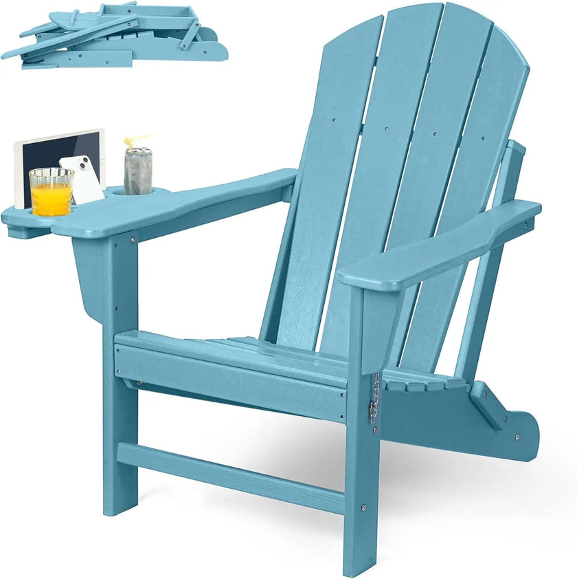 HDPE Folding Adirondack Chair – Weather-Resistant Outdoor Chair with 4-in-1 Cup Holder, 150lb Capacity & Easy 15-Min Assembly (Modern Minimalist Design) - TheWellBeing4All