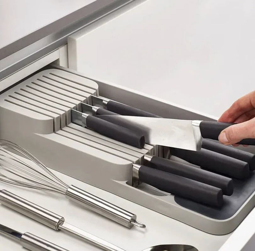 Kitchen Drawer Cutlery Storage Tray Knife Holder Spoon Forks Tableware Organizer Container For Spice Bottles Knives Block - TheWellBeing4All
